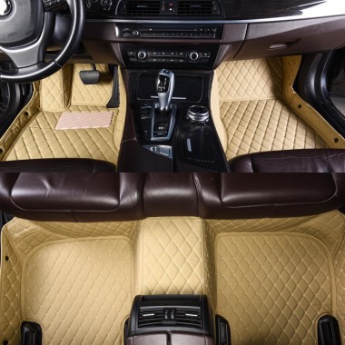 Beige Luxury Leather Diamond Car Mats