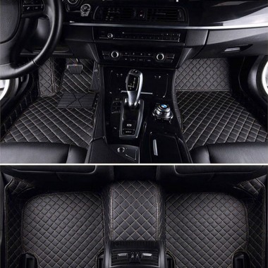 Black and Beige Stitching Luxury Leather Diamond Car Mats