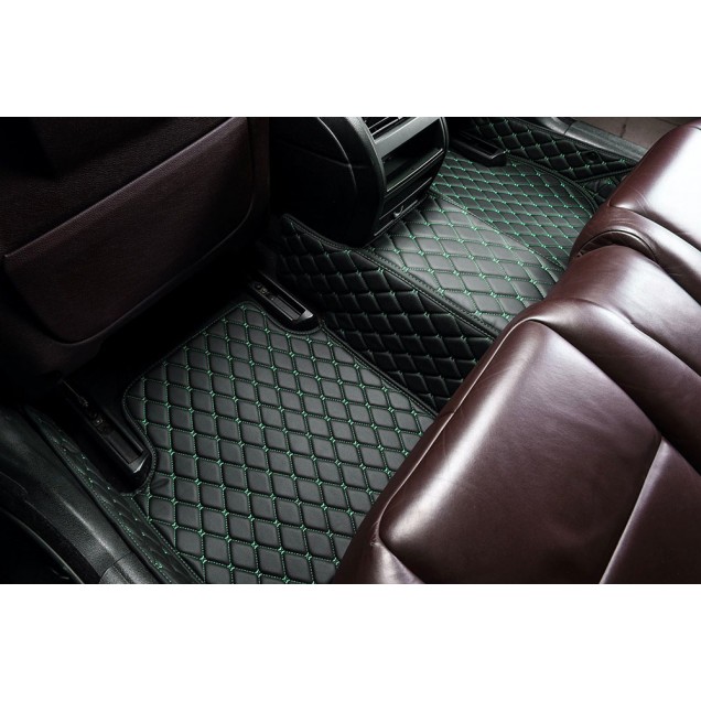 Black and Green Stitching Luxury Leather Diamond Car Mats