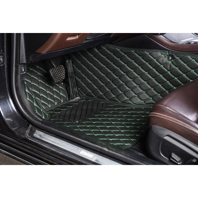 Black and Green Stitching Luxury Leather Diamond Car Mats