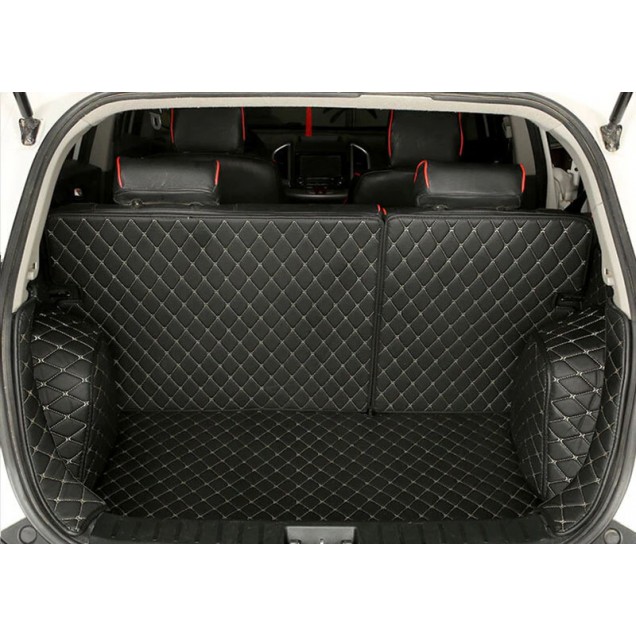 Black and Beige Stitching Full Cover Luxury Leather Diamond Trunk Car Mats