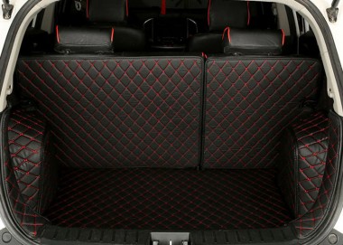 Black and Red Stitching Full Cover Luxury Leather Diamond Trunk Car Mats
