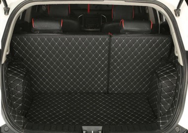 Black and White Stitching Full Cover Luxury Leather Diamond Trunk Car Mats