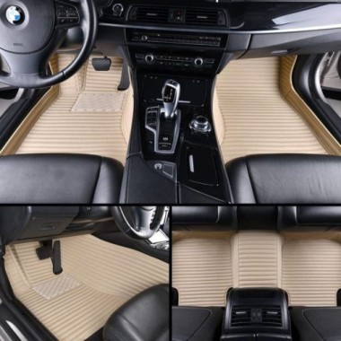 Beige Luxury Leather Stripe Car Mats