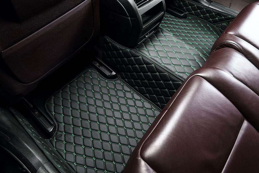 Black and Green Stitching Custom Diamonds Car Mats